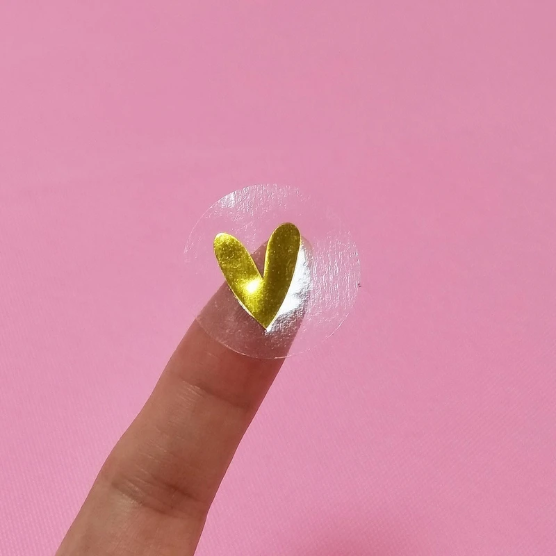 100/500pcs Round Clear PVC Gold Heart Sticker Cute Sealing Label for Envelope Gift Packaging Decor Stationery Stickers
