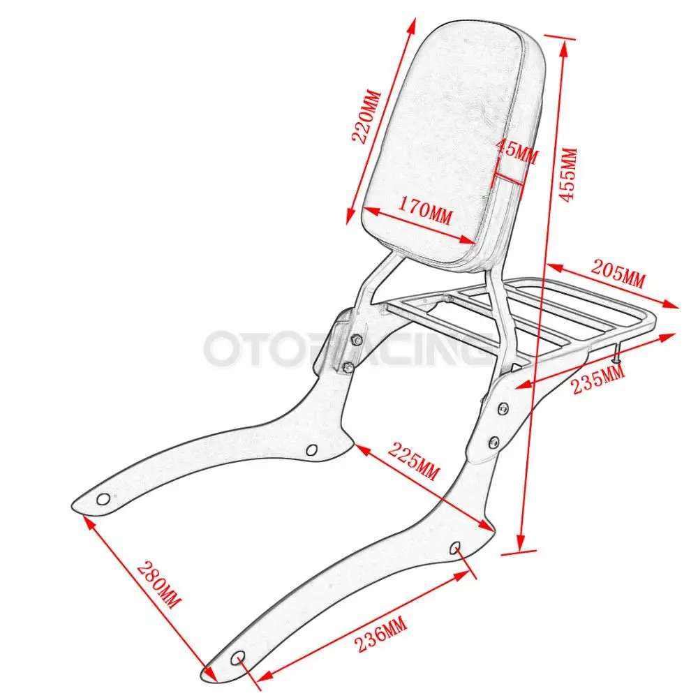 Motorcycle Backrest Sissy Bar with Rear Luggage Rack For Yamaha Vstar Dragstar 1100 XVS1100 Custom 2000-2011 2008 2009 2010