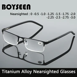 BOYSEEN Titanium alloy Nearsighted Glasses Non spherical 12 Layer Coated Minus lenses Business Myopia Eyeglasses -0.5 -1.0 -1.25