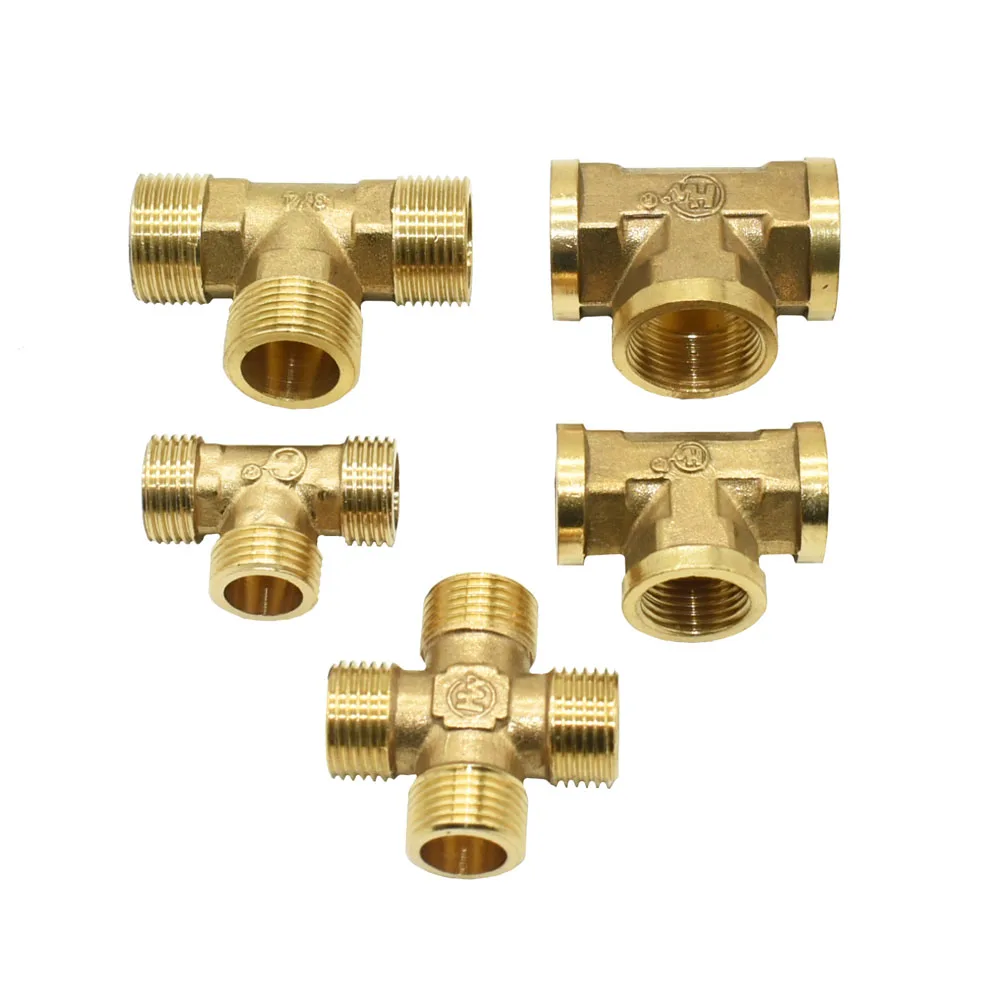 T-Shaped 1/2 3/4 Inch Copper Metal Threaded Water Pipe Connector Brass 1/2 3/4 Male Female Tee Connectors Cross Water Splitter
