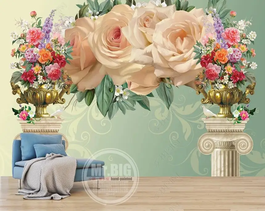 2021European style oil painting vase flower 3D Mural Wallpaper For Kids Room Parlor Bedroom Hotel Wall Mural 3D Wallpaper