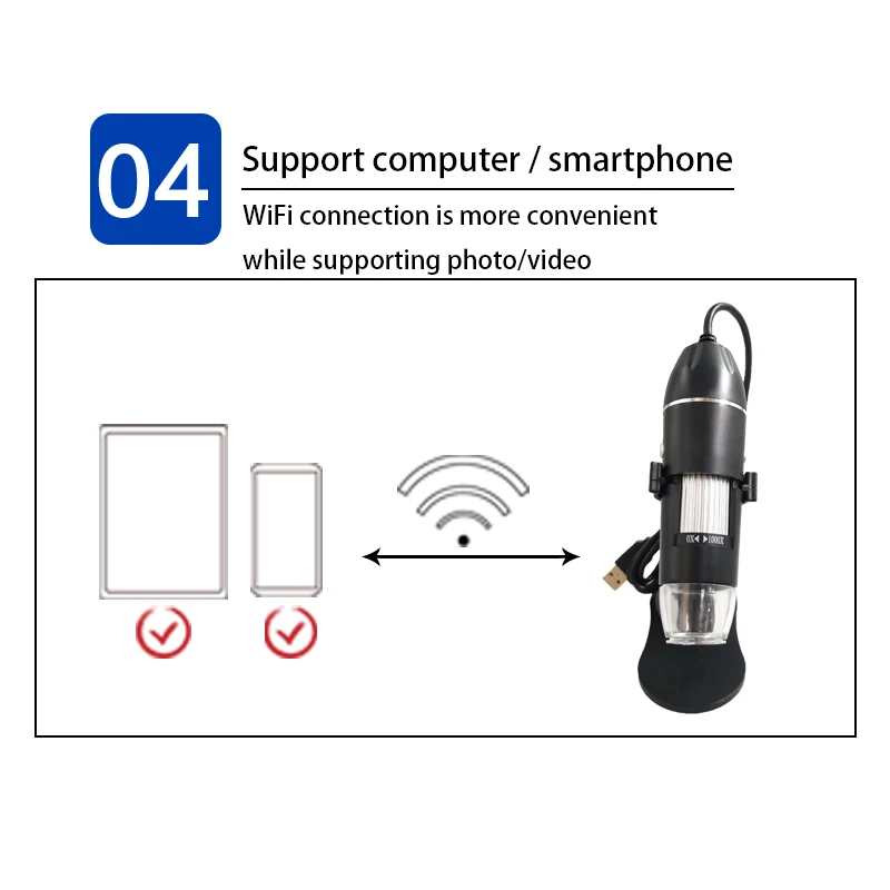 Microscopio Digital portátil de mano, microscopio electrónico con interfaz USB, 8 LED, 1000X, 1600X, con soporte