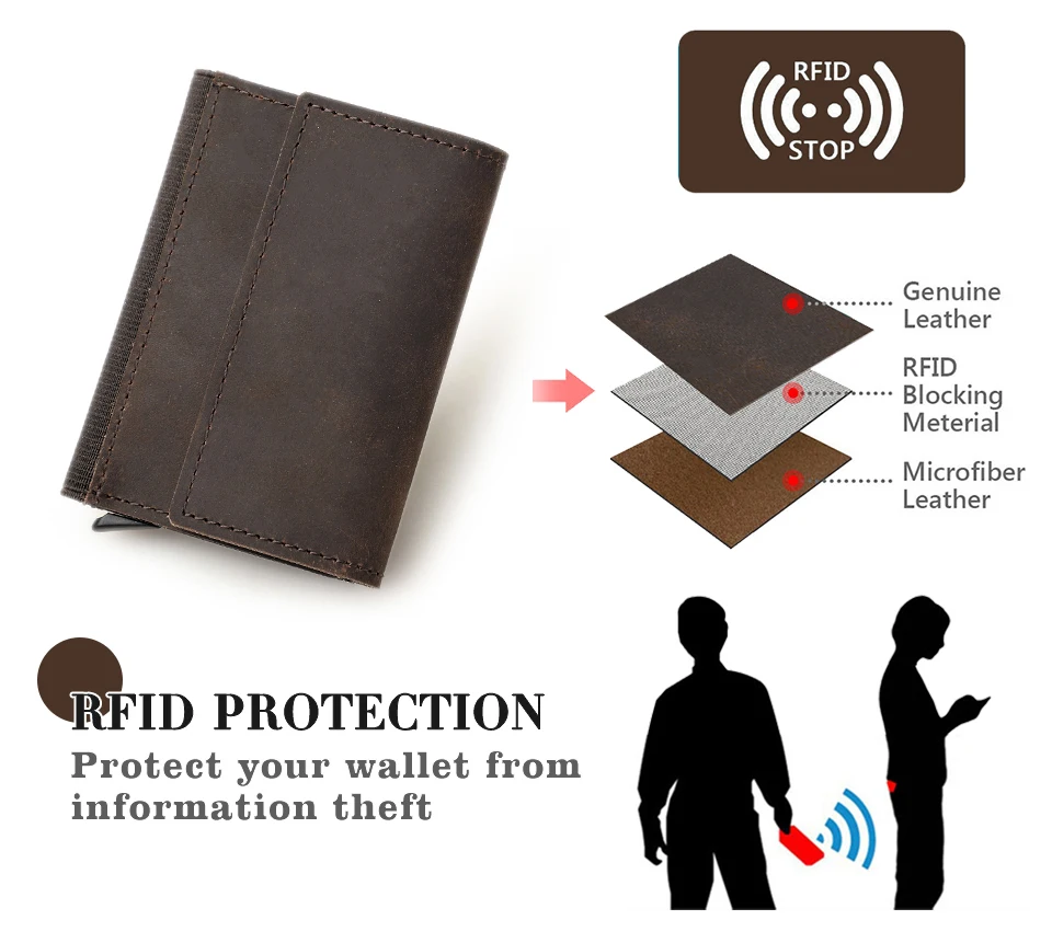 Hiram RFID-Kartenhalter-Geldbörse für Herren, Kreditkartenetui, Geldbörse, Business, Unisex, echtes Leder, Karteninhaber, Aluminiumbox – Detail 5