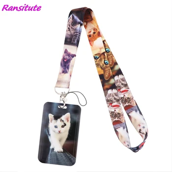 Ransitute R1930 Schöne Katze Kreative Lanyard Kartenhalter Student Hängenden Hals Telefon Lanyard Abzeichen U-bahn Zugangskartenhalter