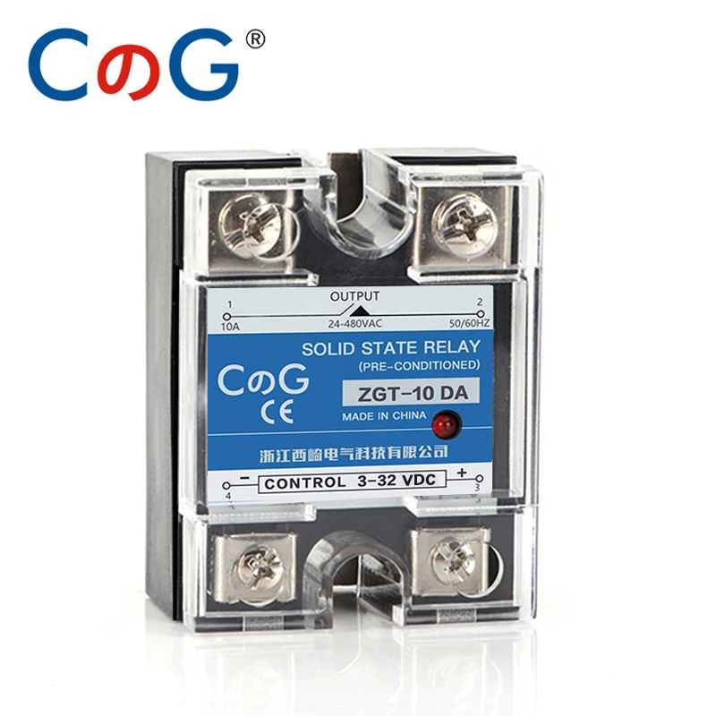 CG ZGT-40DA 10A 25A 40A Jednofazowy radiator DC do AC SSR 24-480VAC Wejście przekaźnikowe 3-32VDC z plastikową osłoną Przekaźnik półprzewodnikowy