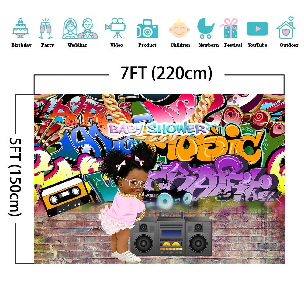 Baby Shower Photo Background Graffiti Theme Fresh Princess Photography Backdrop Newborn Girls Birthday Backdrop Decor Banners