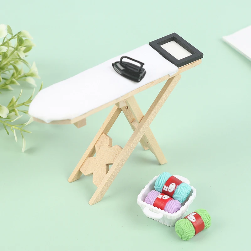 1:12 Doll House Mini Craft White Wood Ironing Board Scene Accessories Dollhouse Miniature Furniture Toy Iron or Ironing Board