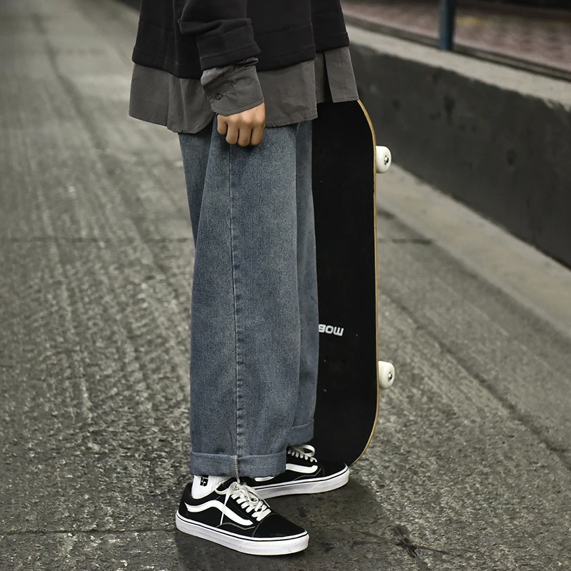 Straight jeans men's drop loose wide leg pants fashion brand 2021 new spring and autumn casual pants  cheap clothes china denim
