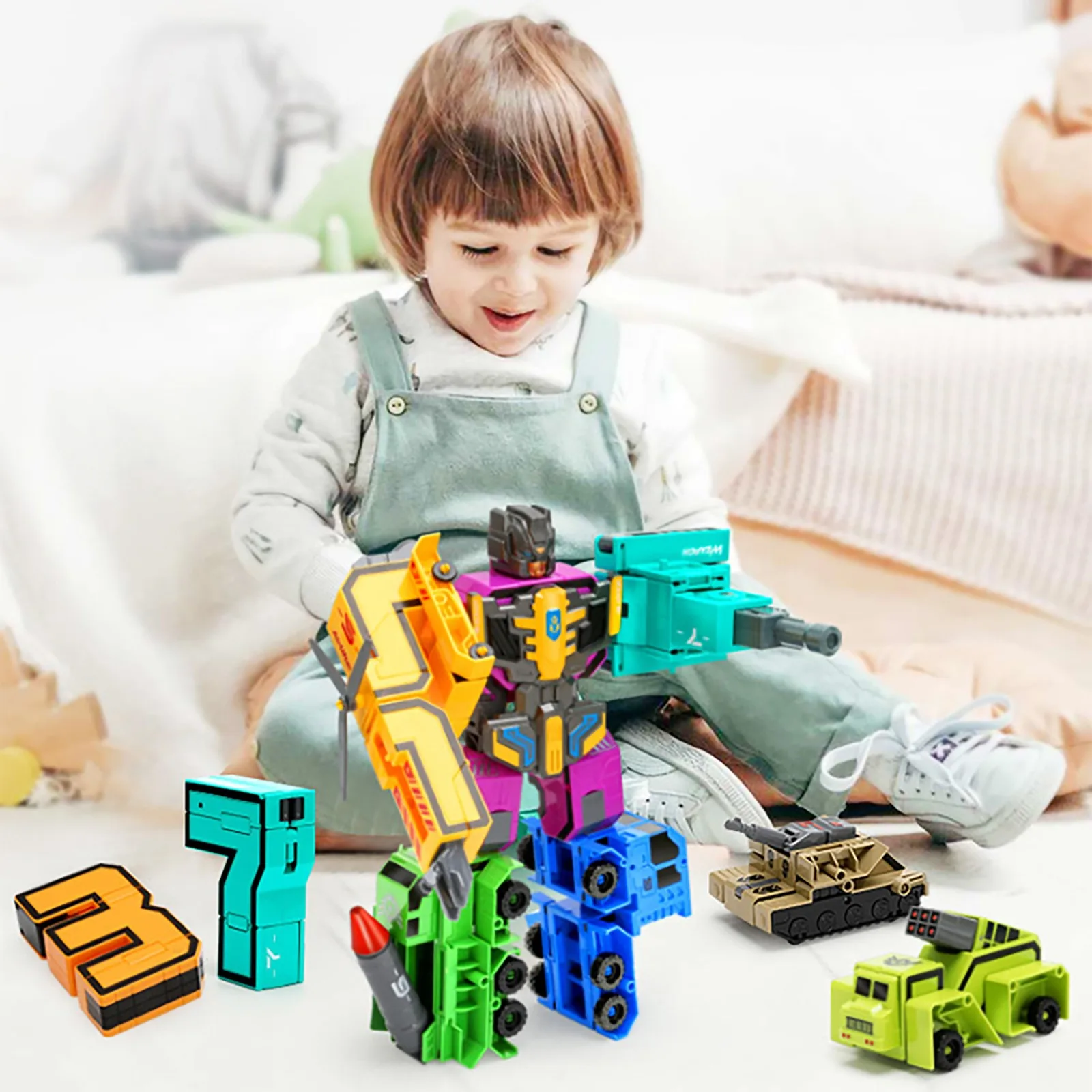 0-9 Creative Assembling Educational Blocks Action Figure Number Transformation Robot Deform Plane Car Gift Toys for Children