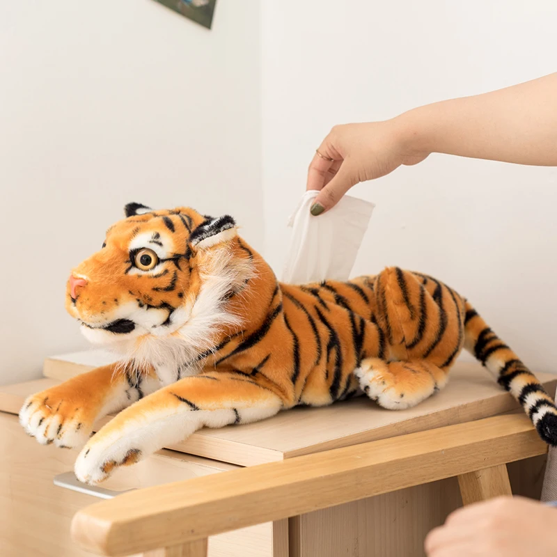 New Style 46CM Simulation Tiger Leopard Dog Plush Toy Tissue Box Durable Home Car Sofa Paper Holder Napkin Pouch Animals Doll