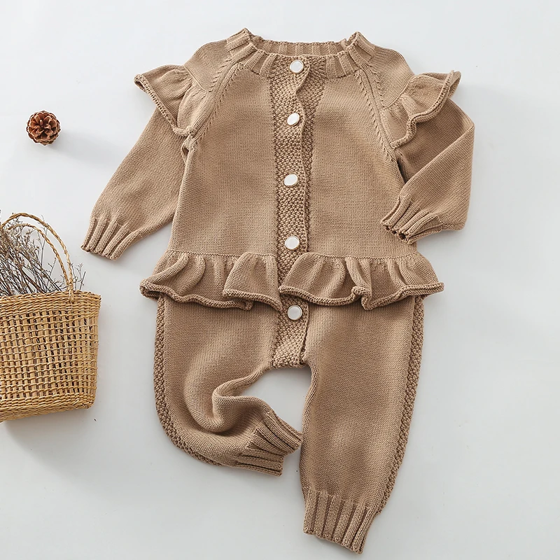 Infant Baby Girls Knitting Solid Color Jumpsuit One piece Outfit Spring Autumn Baby Girls Clothes Baby Girl Knitting Bodysuits