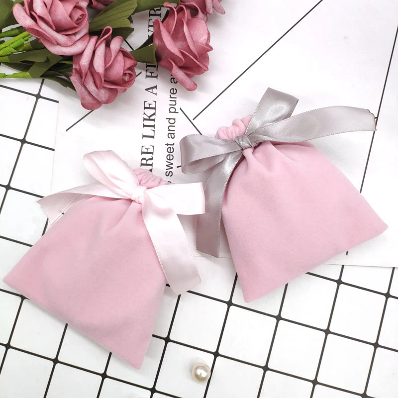 

10Pcs Jewelry Velvet Ribbon Bag Flannel Suede Gift Pouches Wedding Favors Candy Ring Earrings Bracelet Pendant Gift Packing Sack