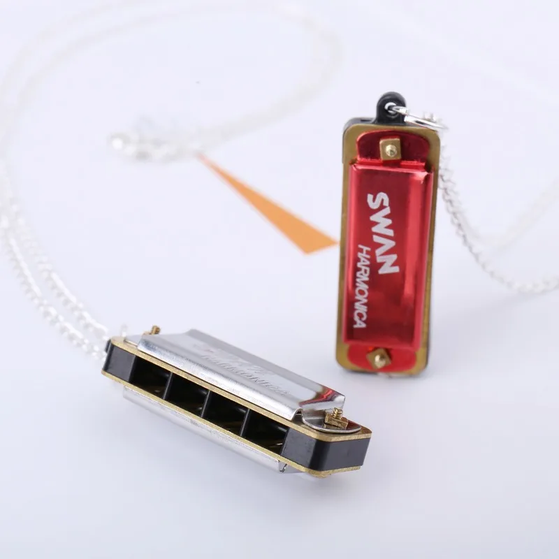 

Harmonica Musical Instrument's 4-hole Key Educational Toy Keychain Jewelry Mini Necklace Harmonica