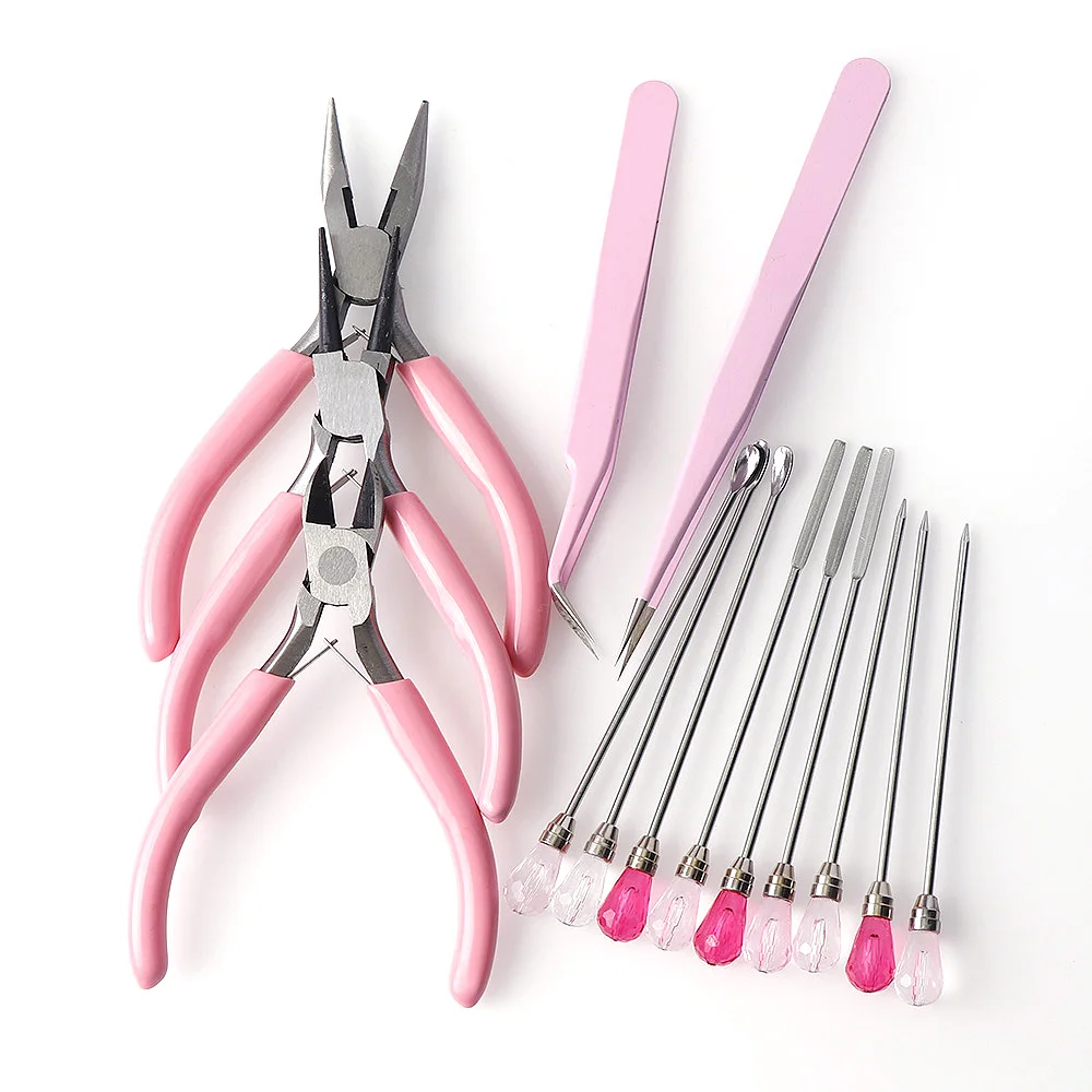 Pink Jewelry Pliers Tool & Equipment for KitsRound Nose Plier Side Tweezers Mix Needle Spoon Tool DIY Metal Jewelry Making Tools