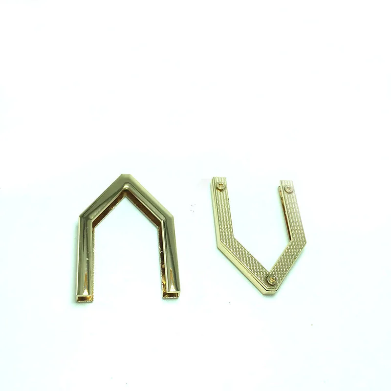 Handbag triangle decoration end clips by screws,Gold color strap cover clasp