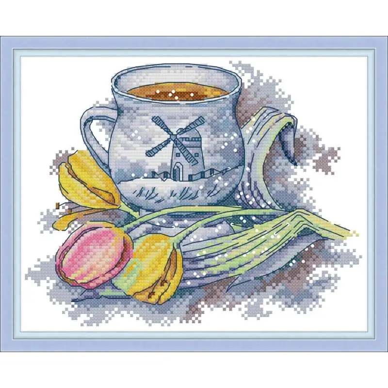 Vari fiori tazza di tè serie count punto croce kit DMC 14CT11CT tela di canapa del ricamo kit cucito FAI DA TE decorazione della casa della pittura