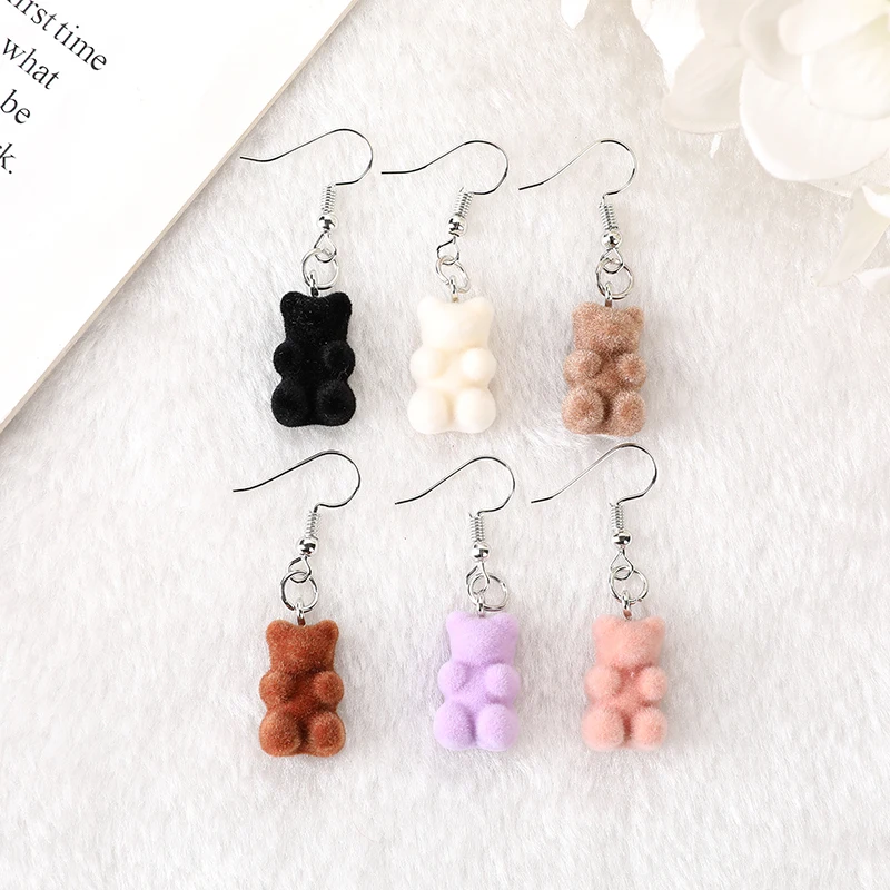 1Pair Dangle Earrings Velvet Gummy Bear for Women Birthday Gift