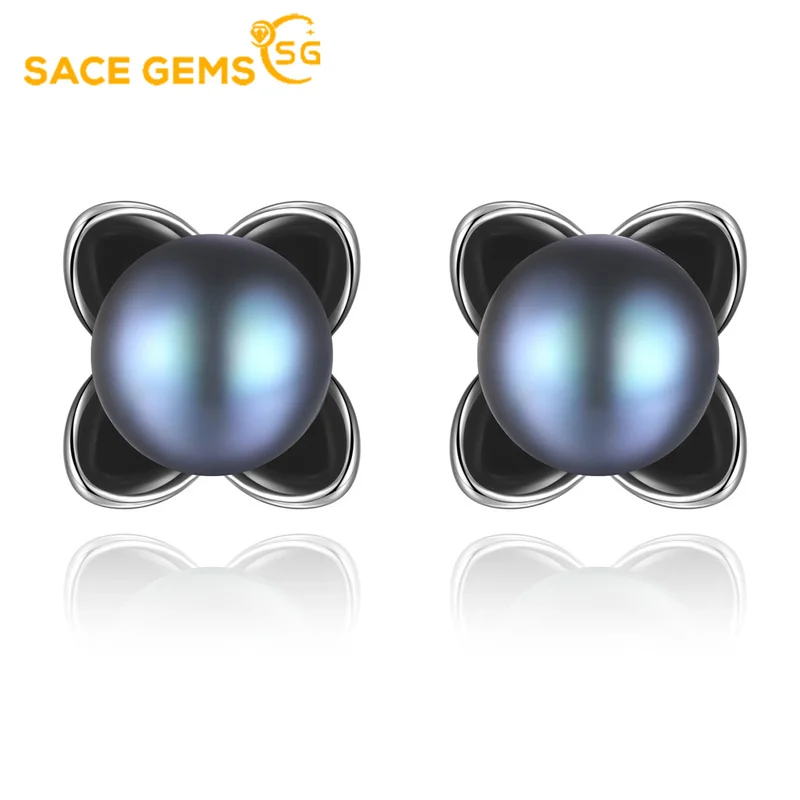 

SACE GEMS Women Earrings S925 Sterling Silver Natural Pearl Eardrop Fashion Flower Boutique Jewelry Gift Accessories Ear Stud