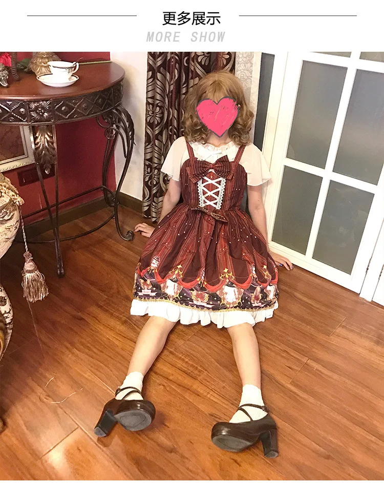 Japońska słodka sukienka lolita nadruk retro koronkowa bowknot sukienka w stylu wiktoriańskim kawaii dziewczyna gothic lolita jsk loli cos gotycka sukienka