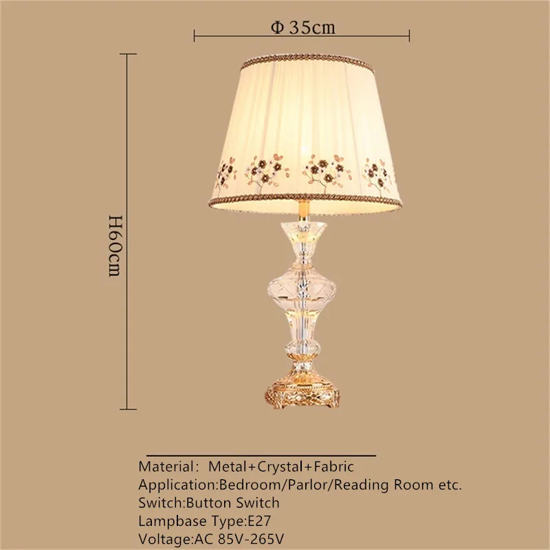 OURFENG Modern Table Lamp Crystal Bedside LED Desk Light Luxury Decorative for Home Foyer Bed Room Office Hotel Study