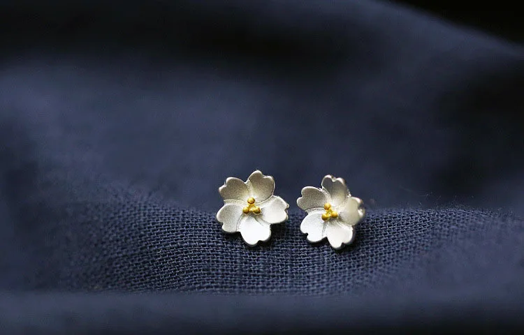 Prawdziwe 925 Sterling Silver Flower kolczyki dla kobiet dziewczyn prezent Hot moda sterling-srebrny-biżuteria kobiety kolczyki — zdjęcie 6