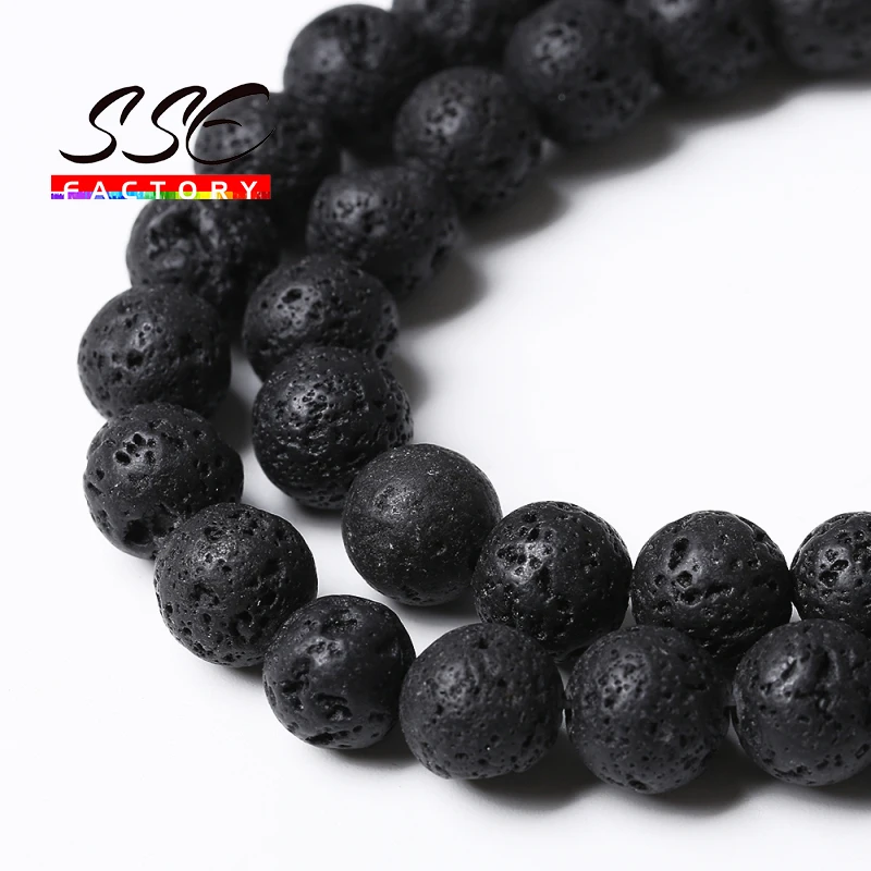 Natural Stone Beads Black Lava Hematite Round Beads For Jewelry Making Volcanic Rock Beads DIY Bracelet Ear Studs 15\'\'4mm - 16mm