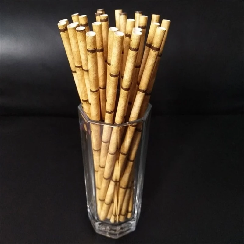 100pcs 19.7cm Paper Straw Reusable Bamboo Drinking Straws Drinking Tubes Party Supplies Decoration Cocktail Drink Accessory