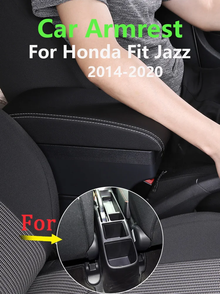 Dla Honda Jazz podłokietnik ze schowkiem dla Honda Fit Jazz 3 podłokietnik samochdoowy 2015-2020 2015 2016 2017 2018 akcesoria do pudełko do przechowywania samochód ramienia 2019 — zdjęcie 2