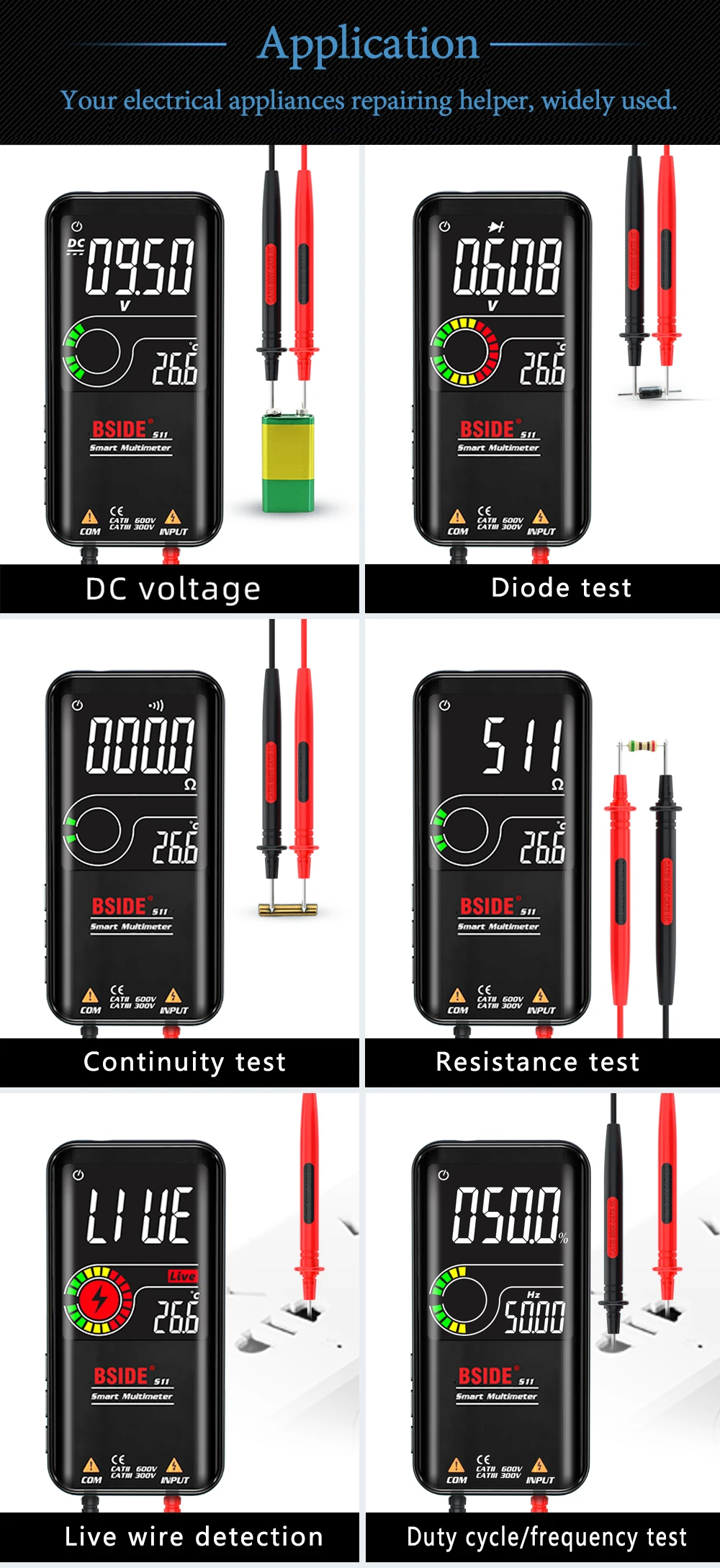 BSIDE 9999 Counts Digitalmultimeter S10 S11 S20 Smart DC AC Spannungskondensator Ohm Dioden NCV True RMS EMF Tester Detektor Messgerät – Detail 13