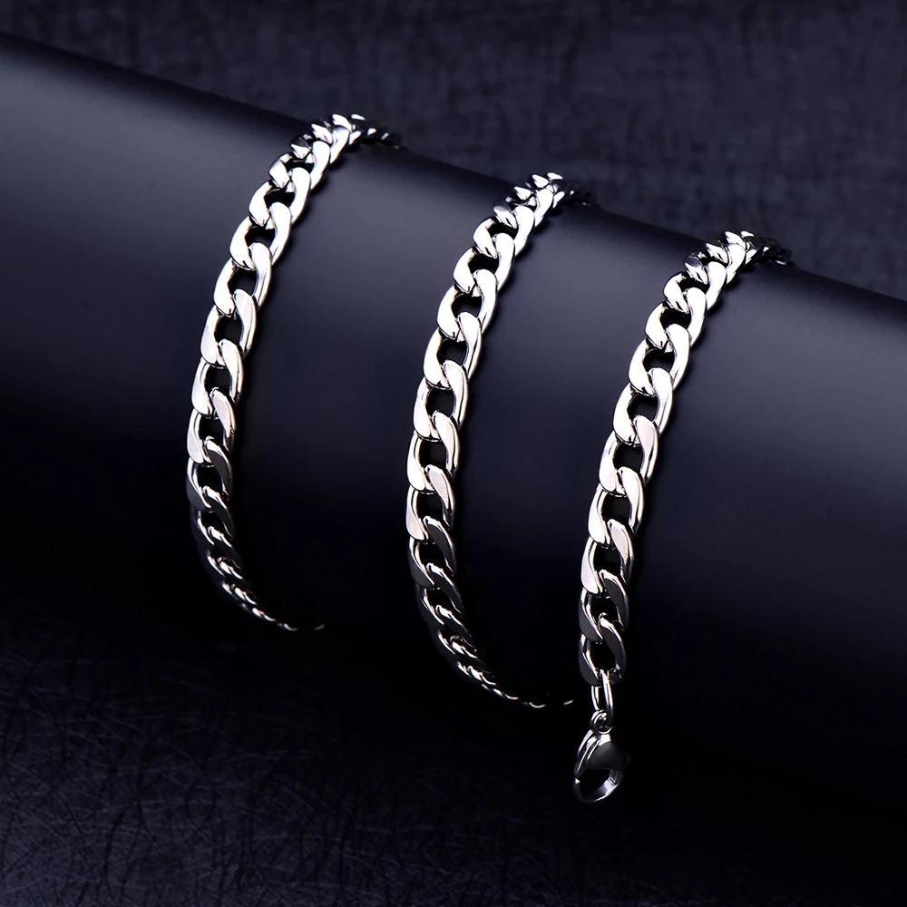 Width 8MM Stainless Steel Men\'s Chain Necklace Fashion Hip Hop Rock Cuba Link Necklace Wholesale Price Length 50-70CM