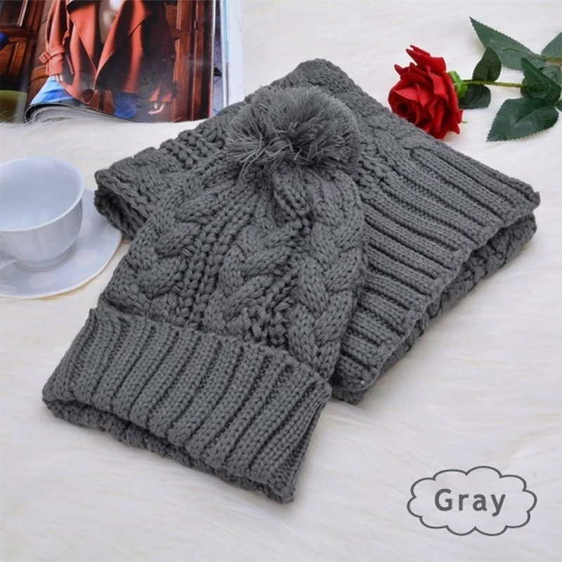 Fashion Winter Wool Hat Scarf Cute Knit Crochet Beanies Cap Hats for Women Warm Scarf and Hat Twist Knitted Hat