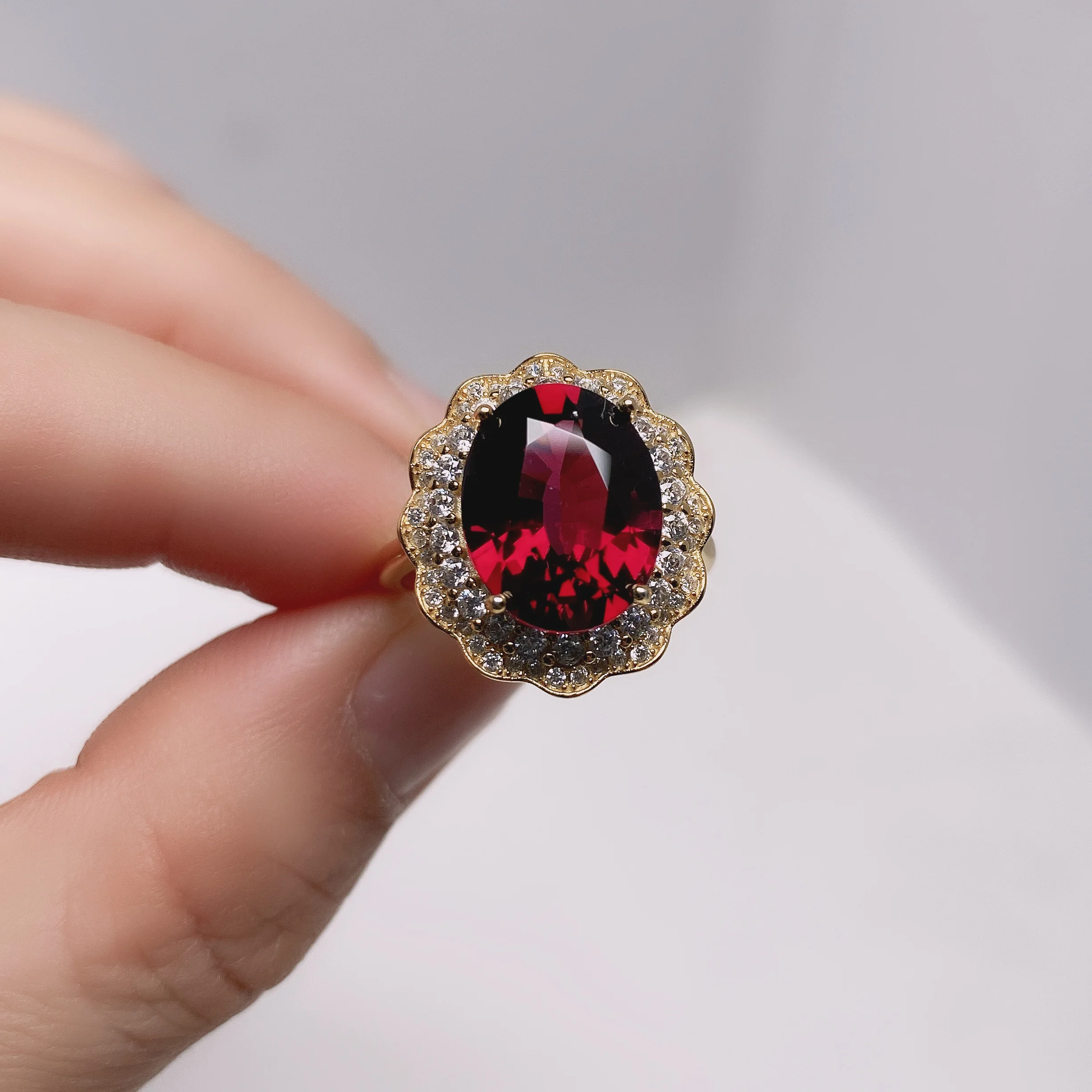 

xinyipeng real natural garnet ring 925 sterling silver yellow gold plated fine wedding jewelry for women