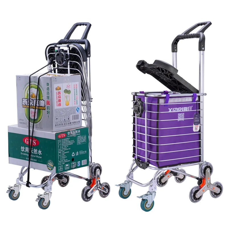 

Upgrade Portable Household Shopping Cart with Cover (Can sit) and Cup Holder, Utility Foldable Trolley