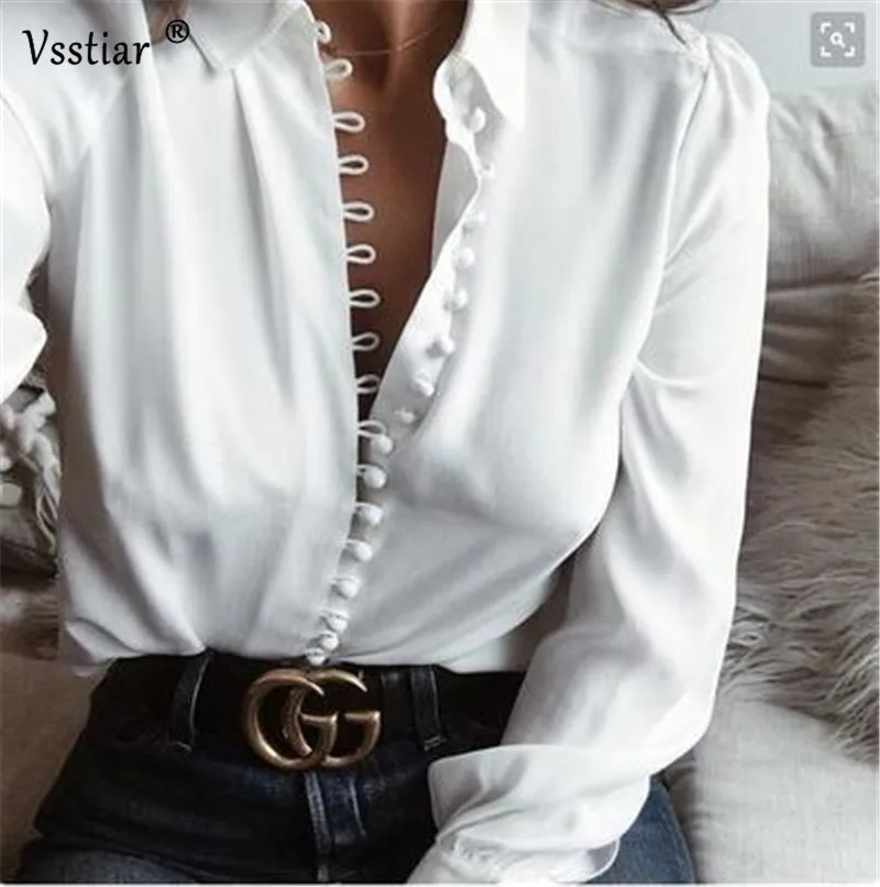 Women Long Sleeve Blouse 2022 Fashion Button Casual Oversized Loose Shirt Sexy V Neck Solid Ladies Blouses