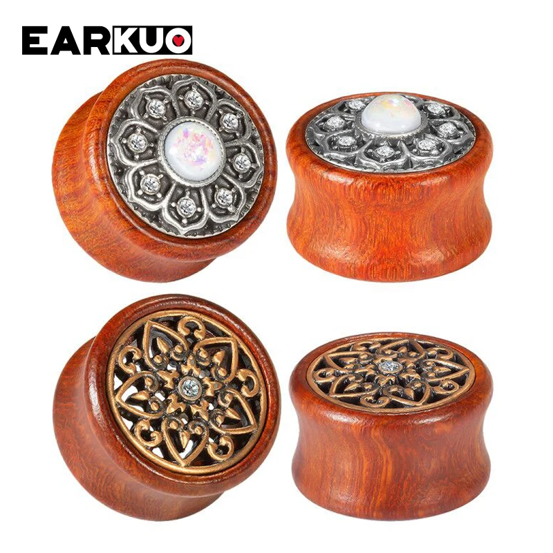 EARKUO Fashionable Style Wood Ear Gauges Tunnels Plugs Piercing Body Jewelry Earring Expanders Stretchers For Women Men 2PCS