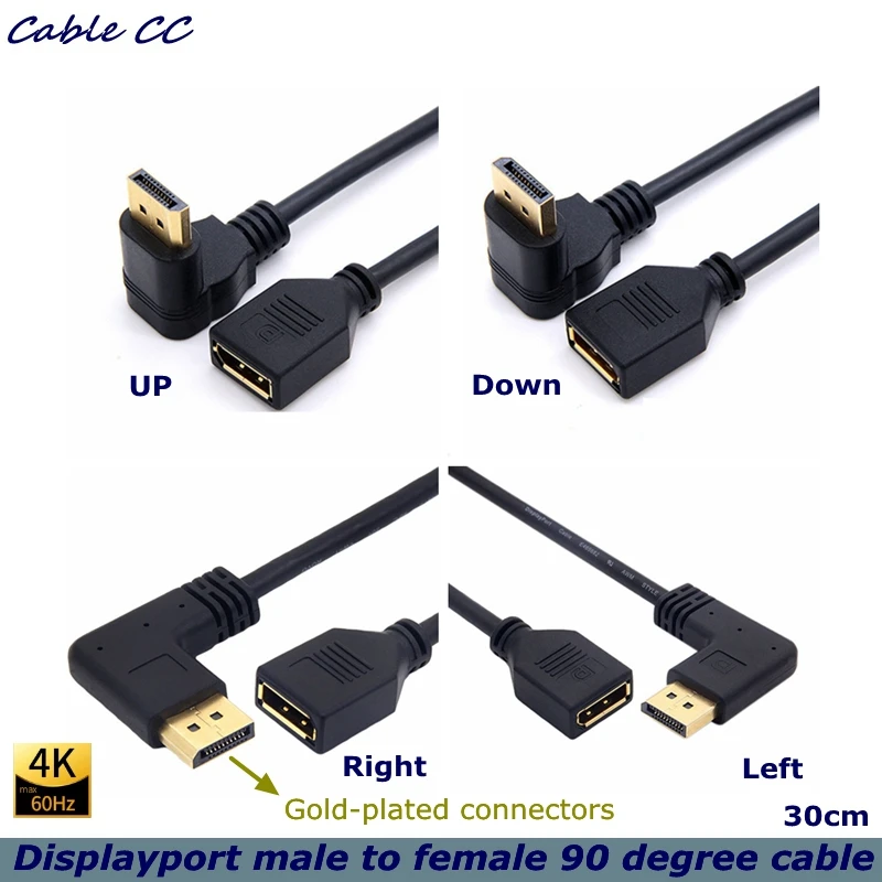 

60Hz DisplayPort extension cable 4K DP 1.2 cable DisplayPort male to female 90 degree extension (used with DP 1.4 cable port)