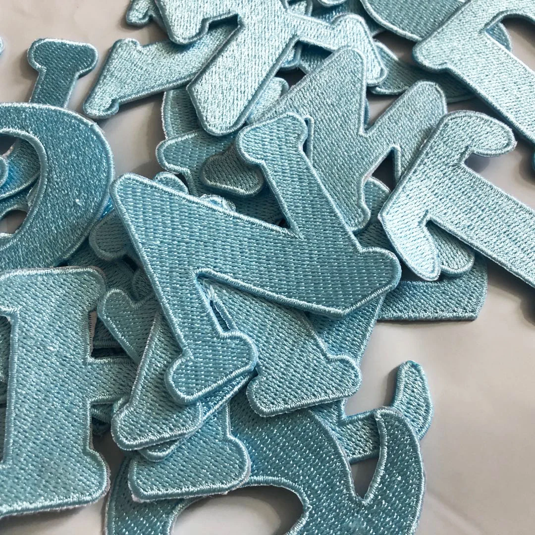 Blue Letters Embroidery Patch English Alphabet Applique For T-shirt Name Patches Iron On Garment Accessories