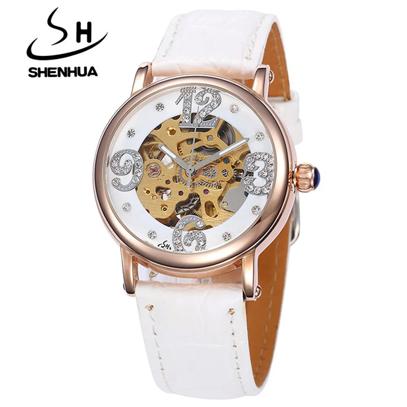 2021 Women Mechanical Watches Casual Ladies Watches Leather Band Skeleton Automatic Mechanical Wristwatches Hodinky Reloj Mujer