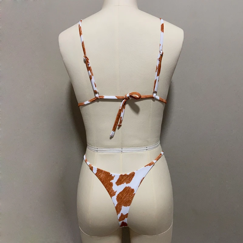 ZTVitality Sexy Bikinis Push Up Bikini 2021 Newest Straps Padded Bra Cow Print Bandage Swimsuit Low Waist Swimwear Women Biquini