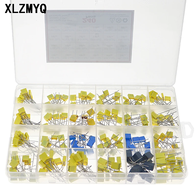 240pcs/BOX 1nF-1uF Correction Capacitor Kit Polypropylene Safety Plastic Film Capacitor Kit 63V 100V Correction Capacitors