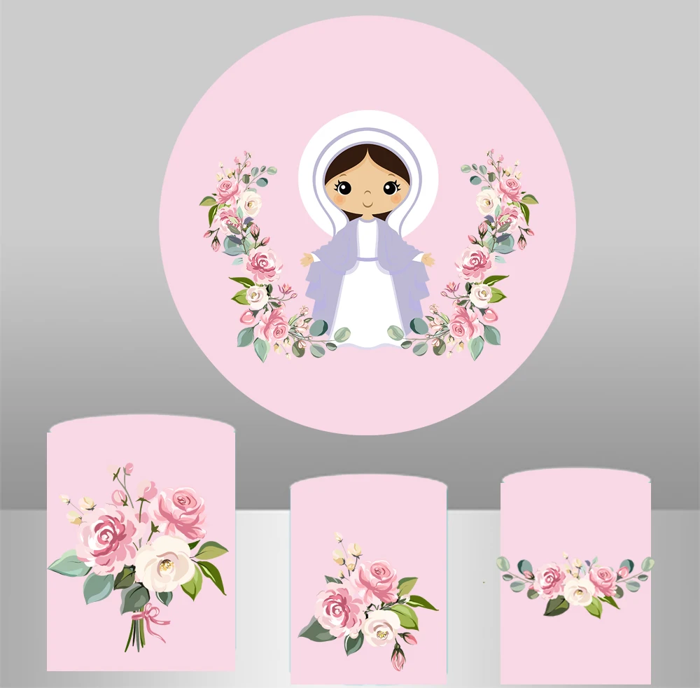 

Крещения для маленькой девочки круглый фон розовый цветок baby shower спасательный круг Первое причастие вечерние свадебное украшение стола плинтус крышка YY-402