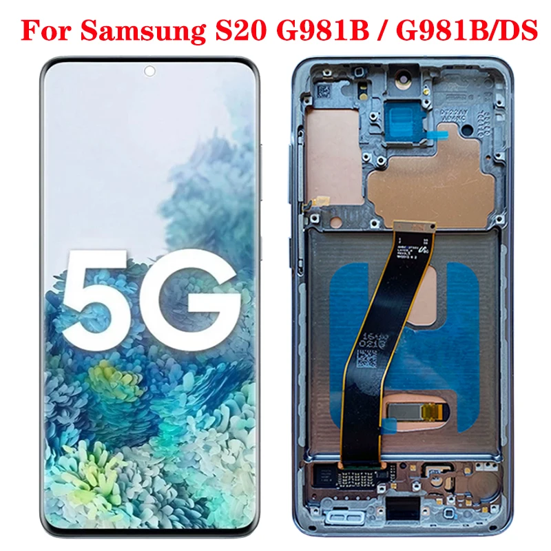 SUPER AMOLED G980F LCD For Samsung  S20 5G Touch Screen With frame Digitizer Assembly 6.2 '' S20 SM-G981B/DS G981F Display