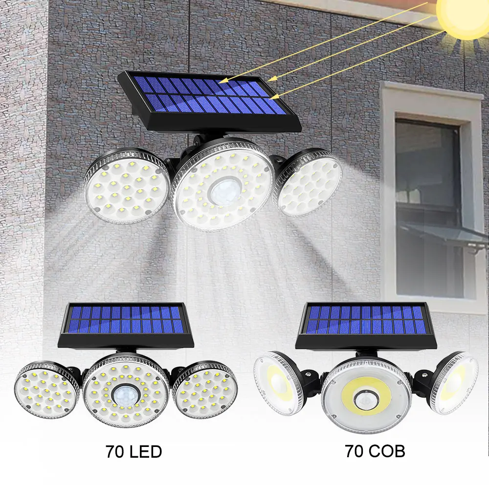 Imagem -06 - Led 70 Cob Pir Sensor de Movimento Painel Solar Jardim Lâmpada 270 Grande Angular Ip65 Holofotes ao ar Livre Segurança Luz de Parede Inundação 15w 78 70