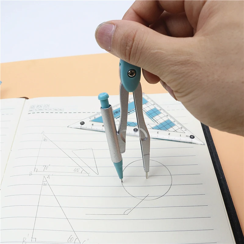 7 Pz/set scatola di Metallo Righello Bussole Eraser Triangolo Righello Righello Dritto Ricarica Completa geometria strumenti di apprendimento