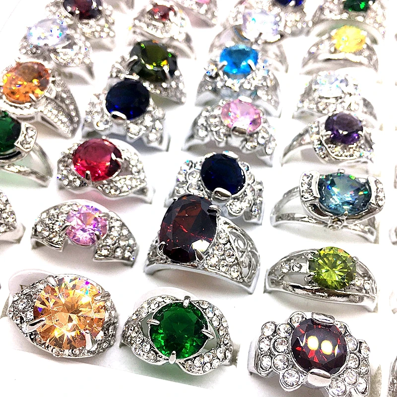 

MixMax 50PCs Women's Rings Shining Zircon Stone Rhinestone Fashion Jewelry Wholesale Lot Party Gifts Mix Styles