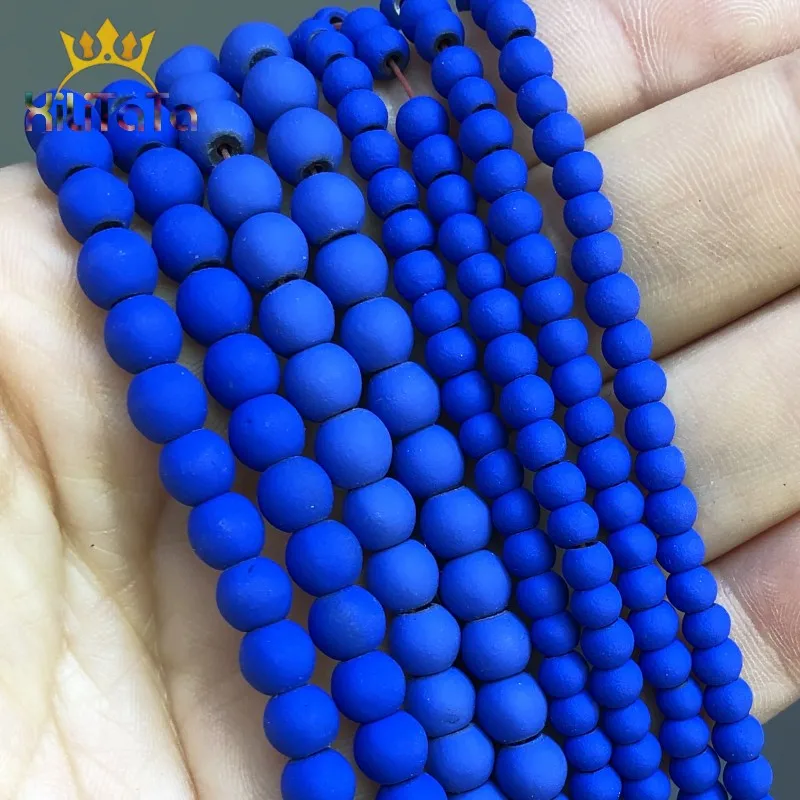 Natural Stone Beads Matte Dark Blue Rubber Hematite Round Loose Beads For Jewelry Making DIY Bracelet Accessories 15\'\' 4 6 8mm