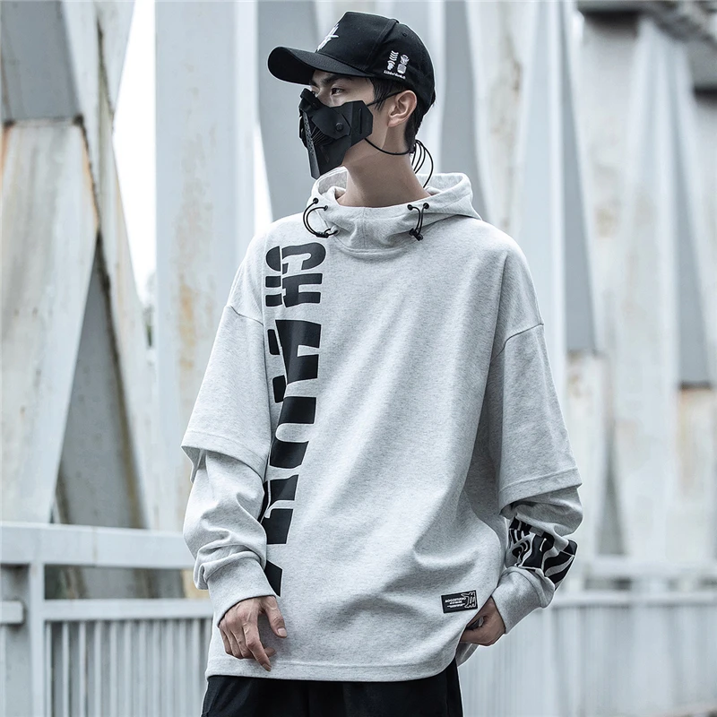 11 BYBB\'S DARK Hip Hop Streetwear Hoodie Sweatshirt 2021 Fake two Piece Letter Print Pullover Men Harajuku Hoodies Tops WB402