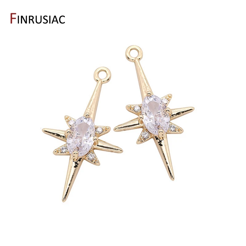 2022 New Trendy Earring Charm Pendants For Jewelry Making Gold Plated Brass Metal Inlay Zircon Crystal Star Charms DIY Craft