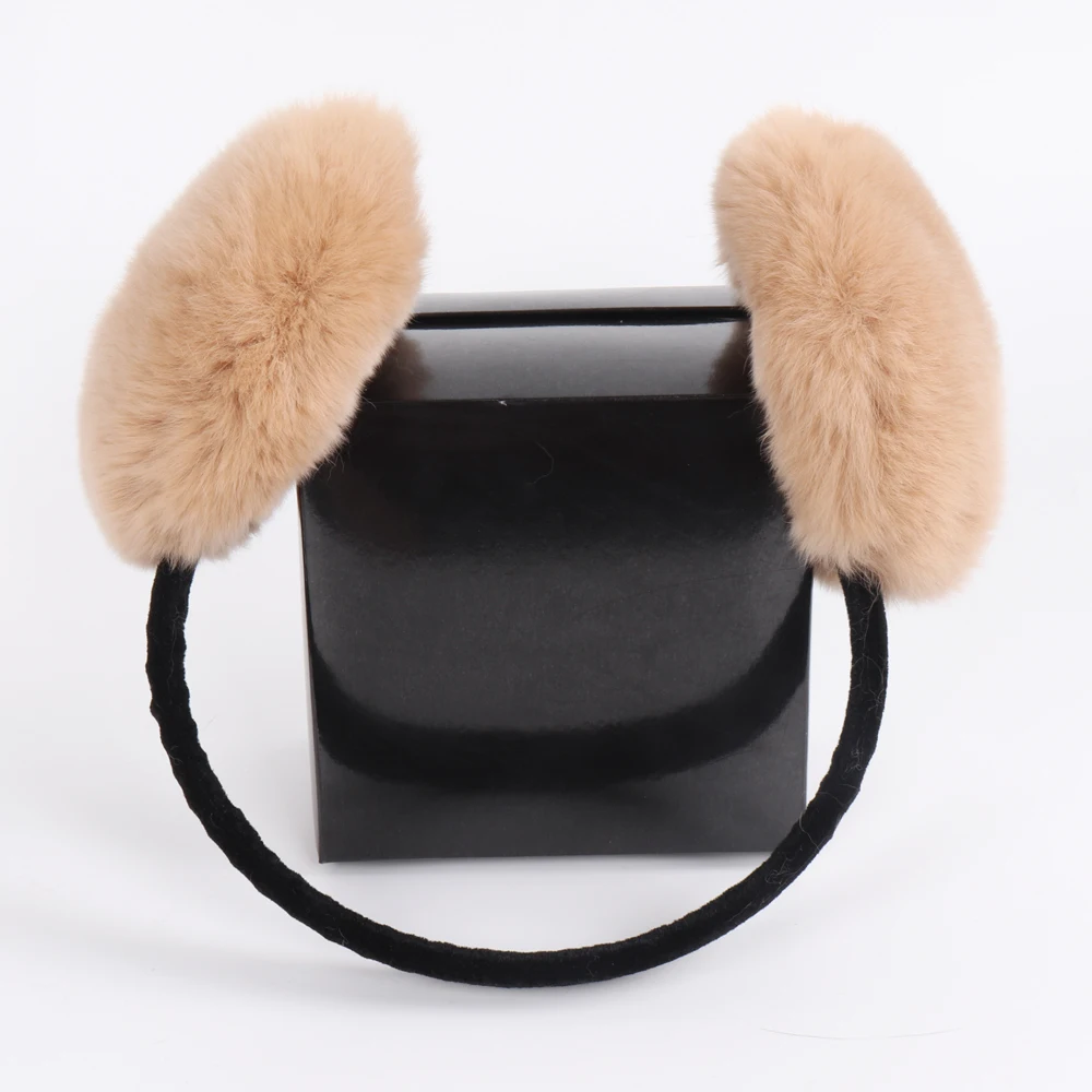 Russian Women 100% Genuine Rex Rabbit Fur Earmuffs Winter Warm Lady Real Rex Rabbit Fur Ear muff New Elastic Natural Fur Earlaps