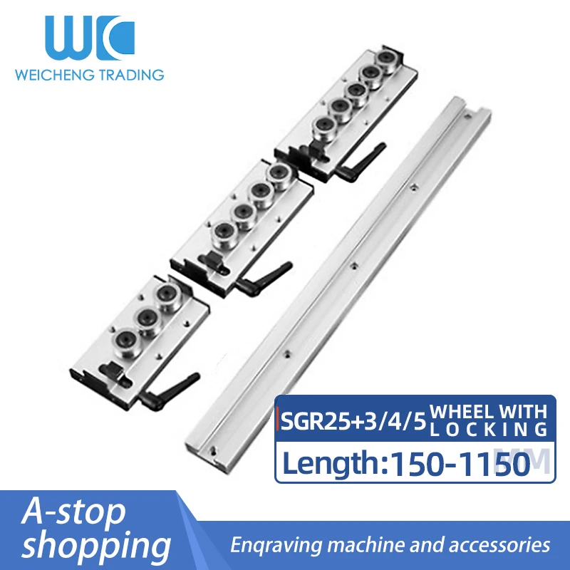 

1/2PC Built-in Dual-Axis Core Linear Guide SGR25 Length 150-1150mm+1/2/4PC SGB25-3/4/5Wheel Lock Slide Rail Cnc Router